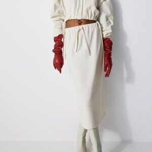 Cream Zara Drawstring Elastic Waist Midi Skirt (NWT)